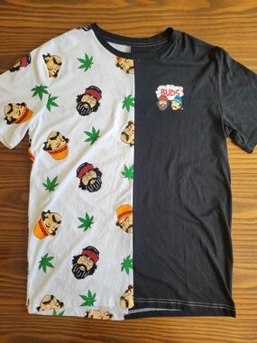 CHEECH & CHONG "Buds" Split-Panel Black White Graphic Short Sleeve Tee | Size: M